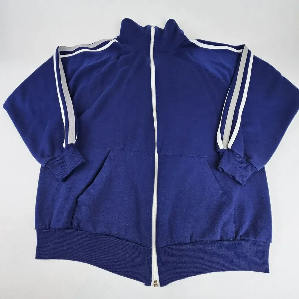 Vintage 70's Sears Activewear Track Jacket Large Blue USA Made Creslan Full Zip
